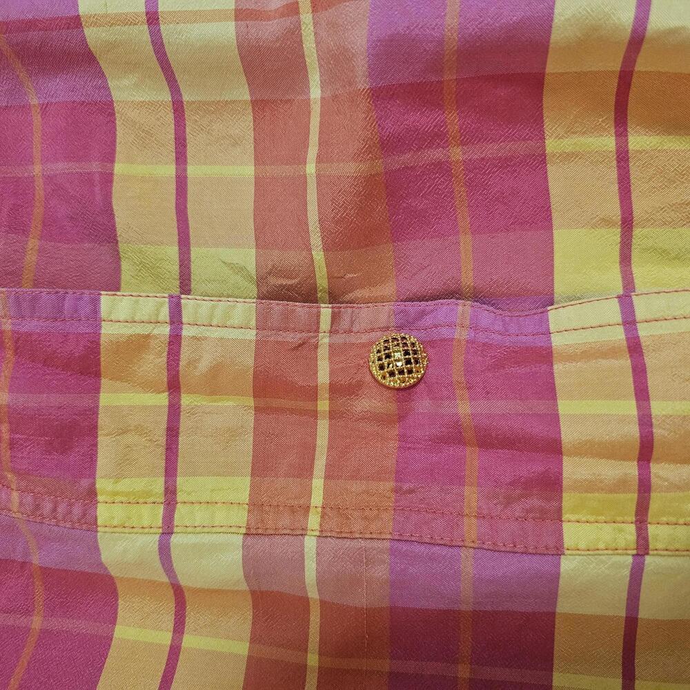 Vintage Mureli 100% Silk Plaid Jacket Gold Buttons - M/Fits Modern L - Picture 10 of 15